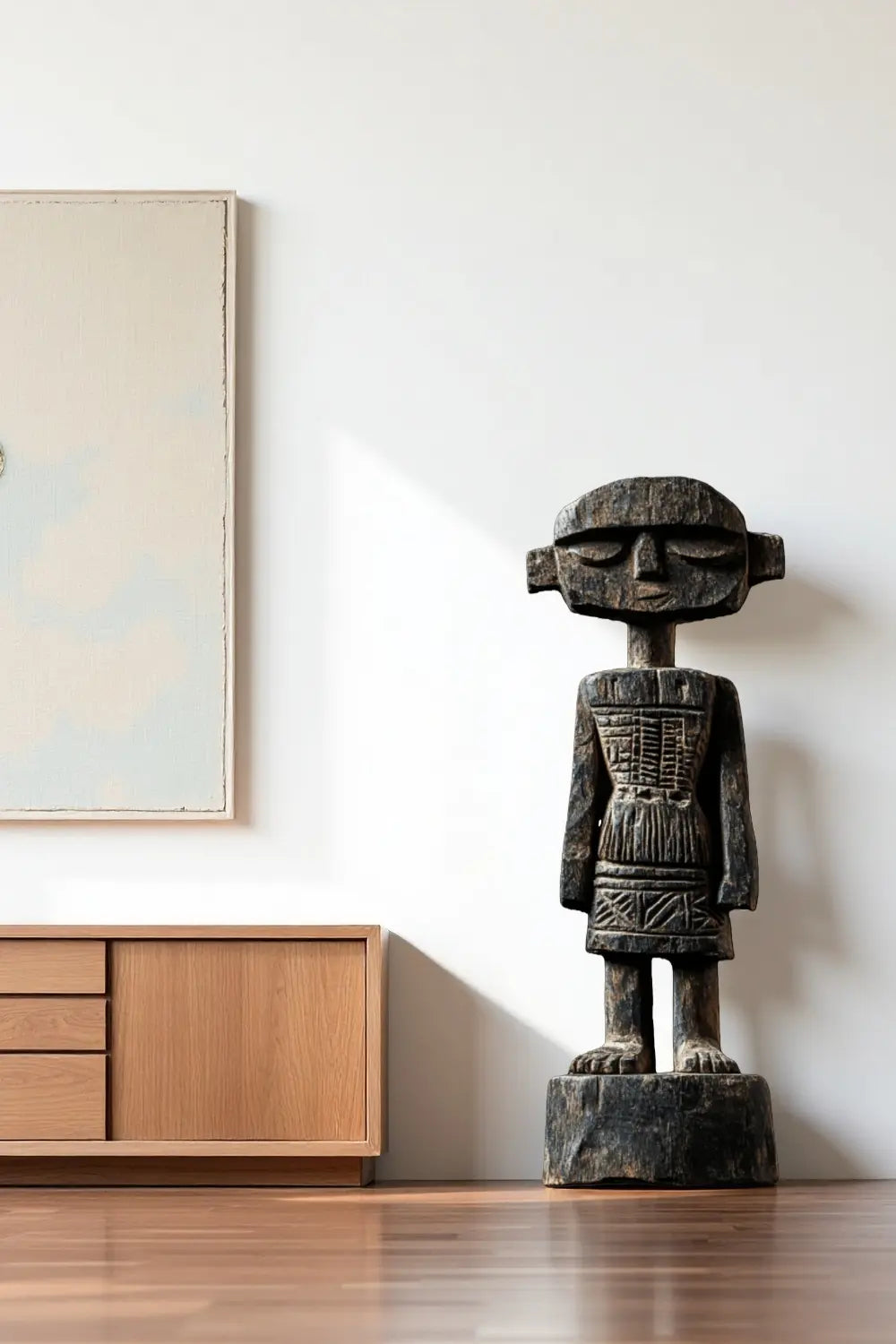 African Tribal Wooden Figure Sculpture Hand Carved Floor Standing Ethnic Art