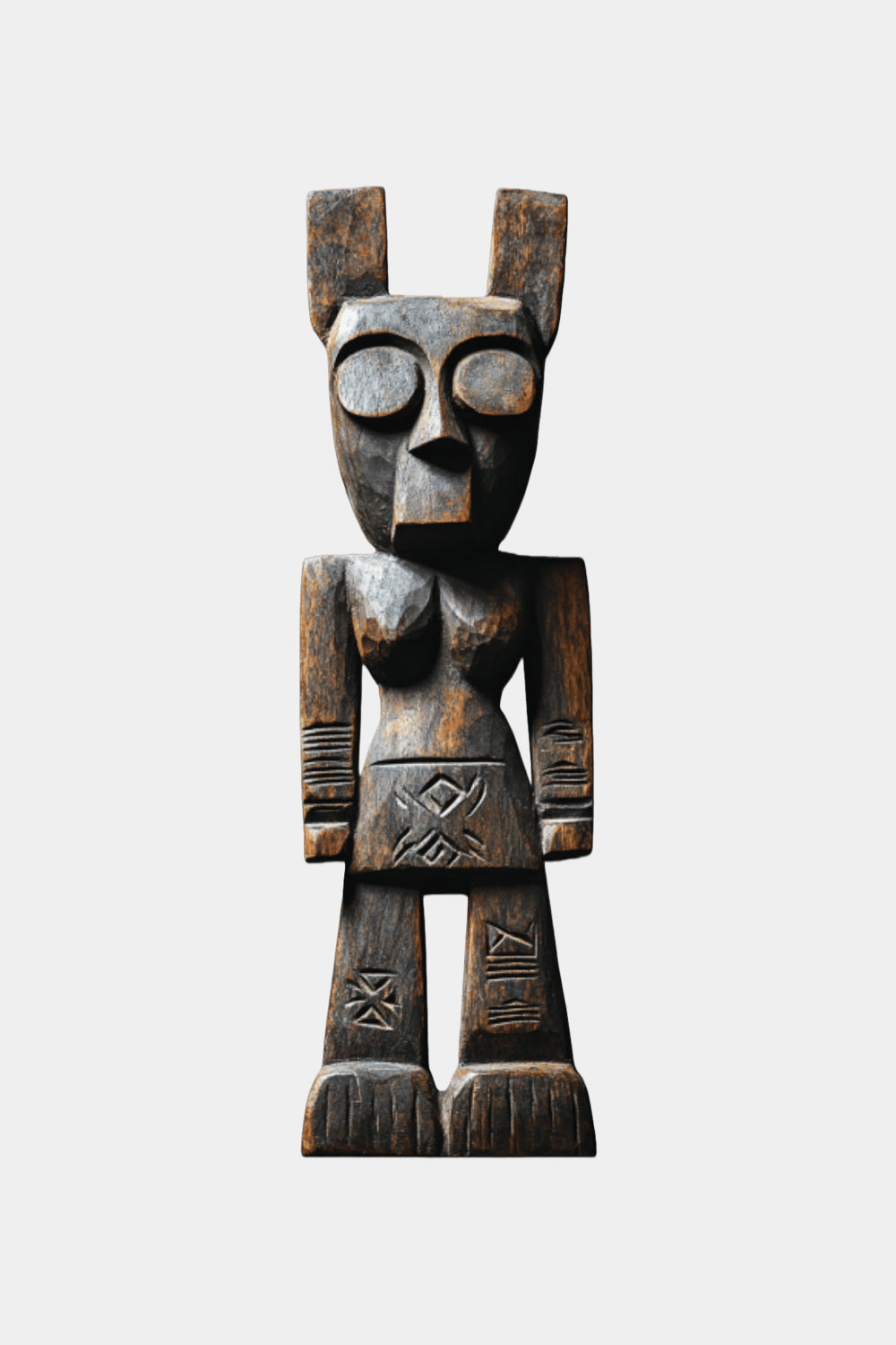 African Tribal Wooden Figure Sculpture Hand Carved Floor Standing Ethnic Art