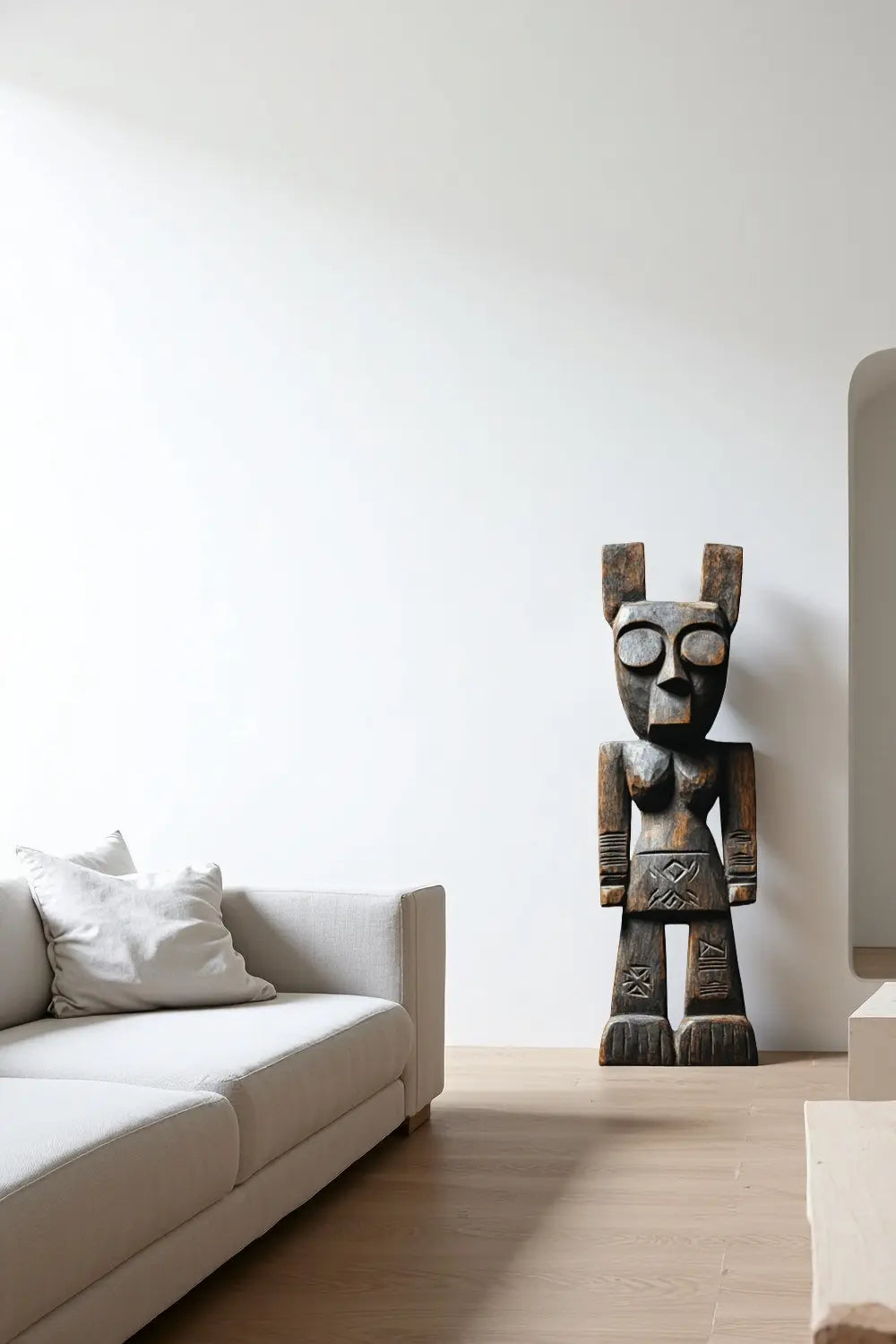 African Tribal Wooden Figure Sculpture Hand Carved Floor Standing Ethnic Art