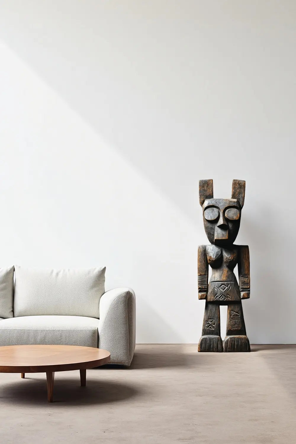 African Tribal Wooden Figure Sculpture Hand Carved Floor Standing Ethnic Art