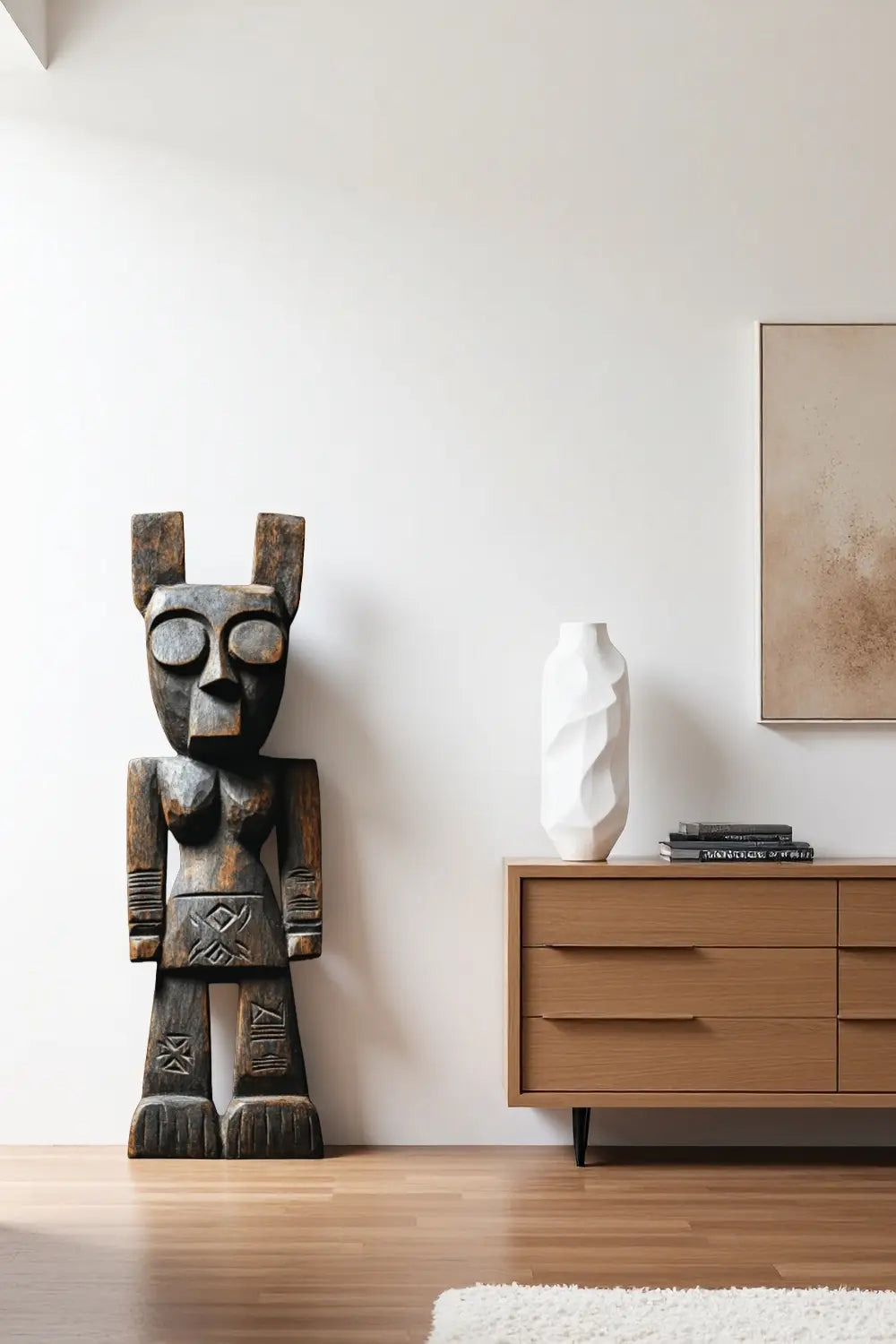 African Tribal Wooden Figure Sculpture Hand Carved Floor Standing Ethnic Art