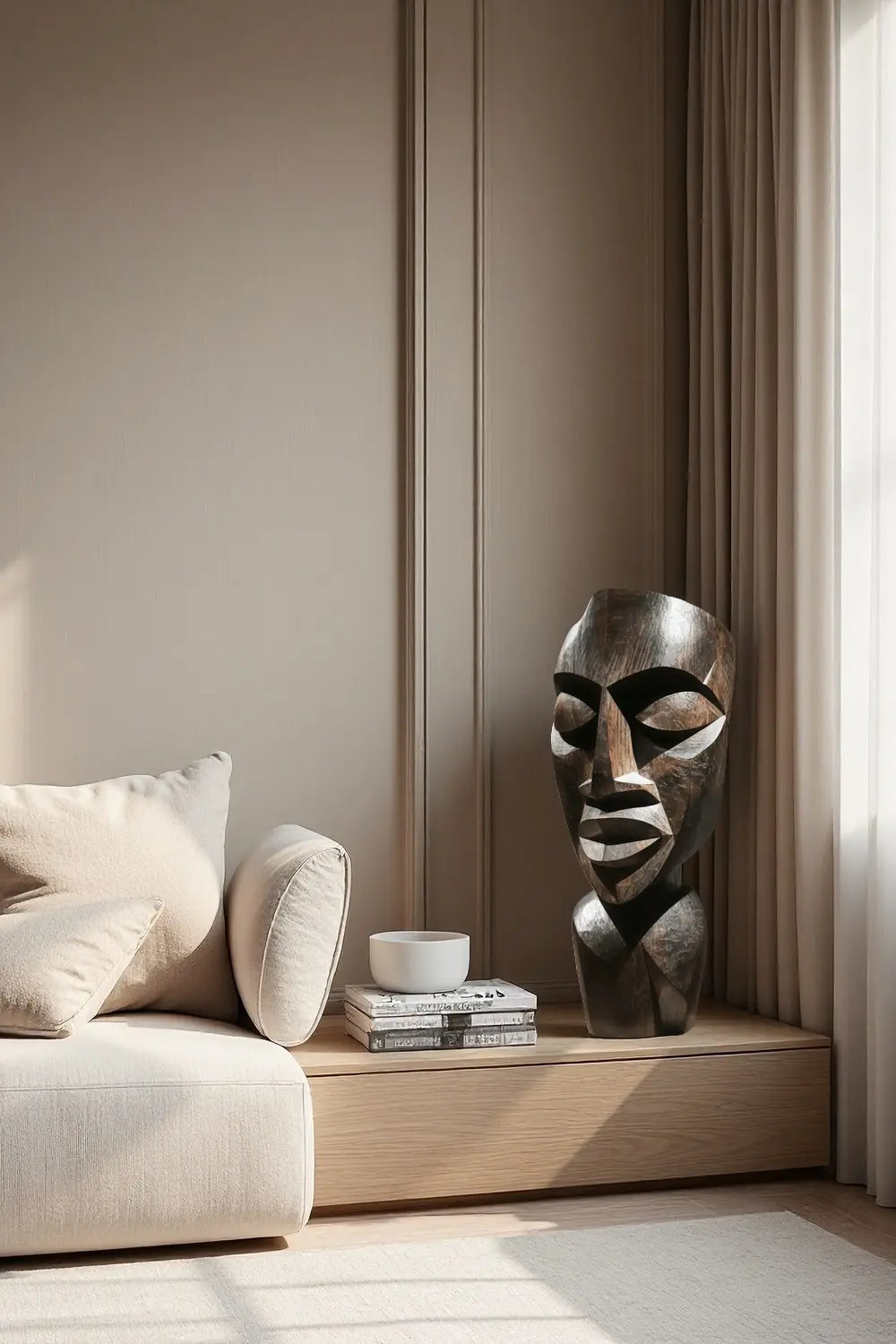 African Abstract Wooden Mask Sculpture Hand Carved Tribal Art Home Décor