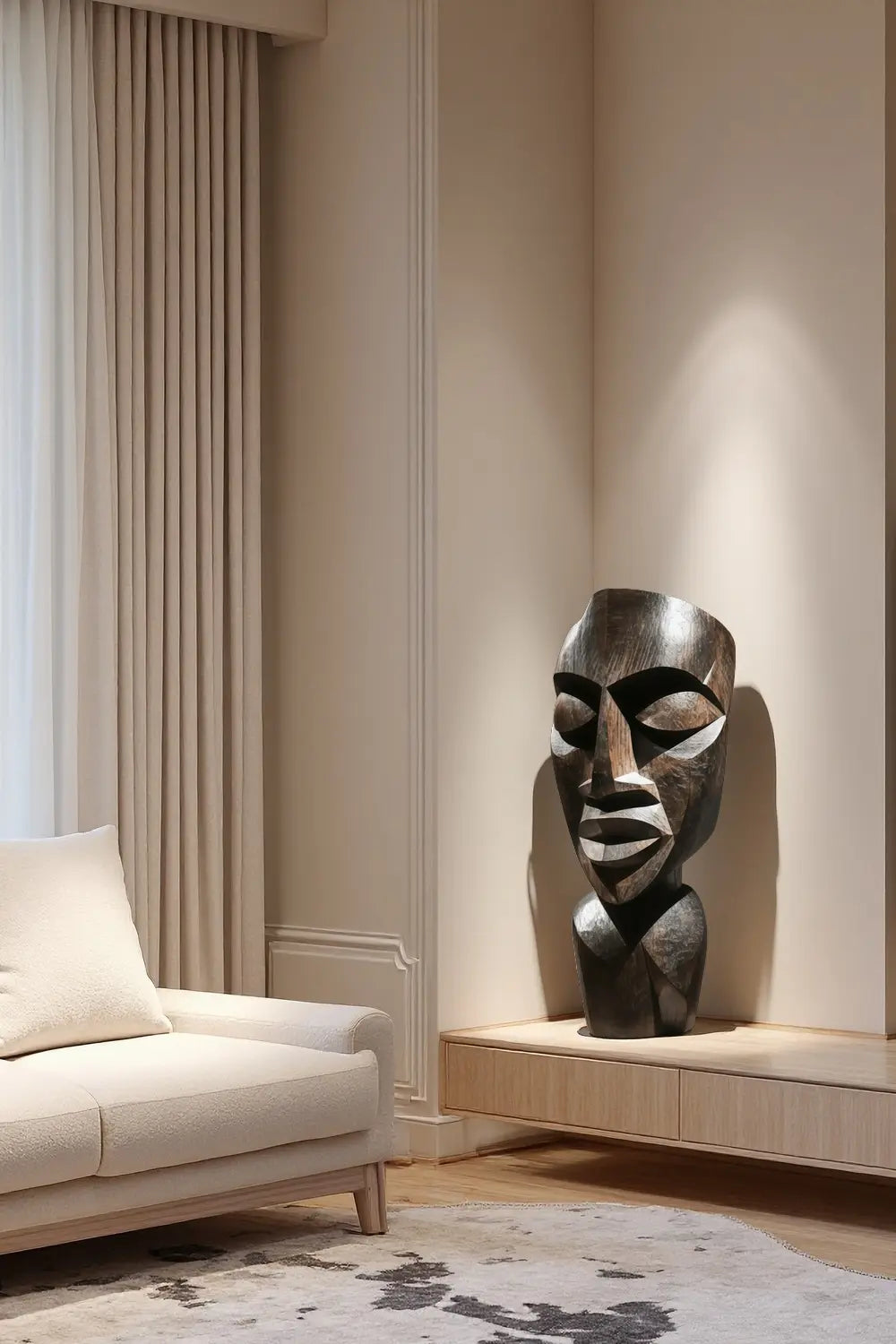 African Abstract Wooden Mask Sculpture Hand Carved Tribal Art Home Décor