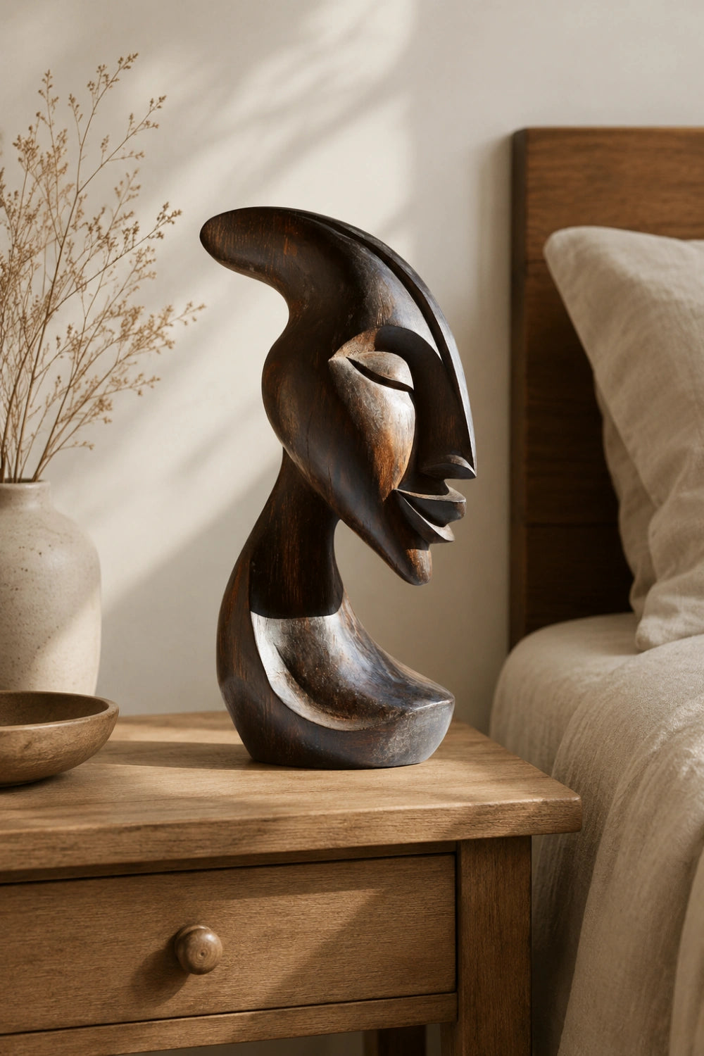African Inspired Wooden Figure Statue | Mid-Century Modern Tabletop Decor