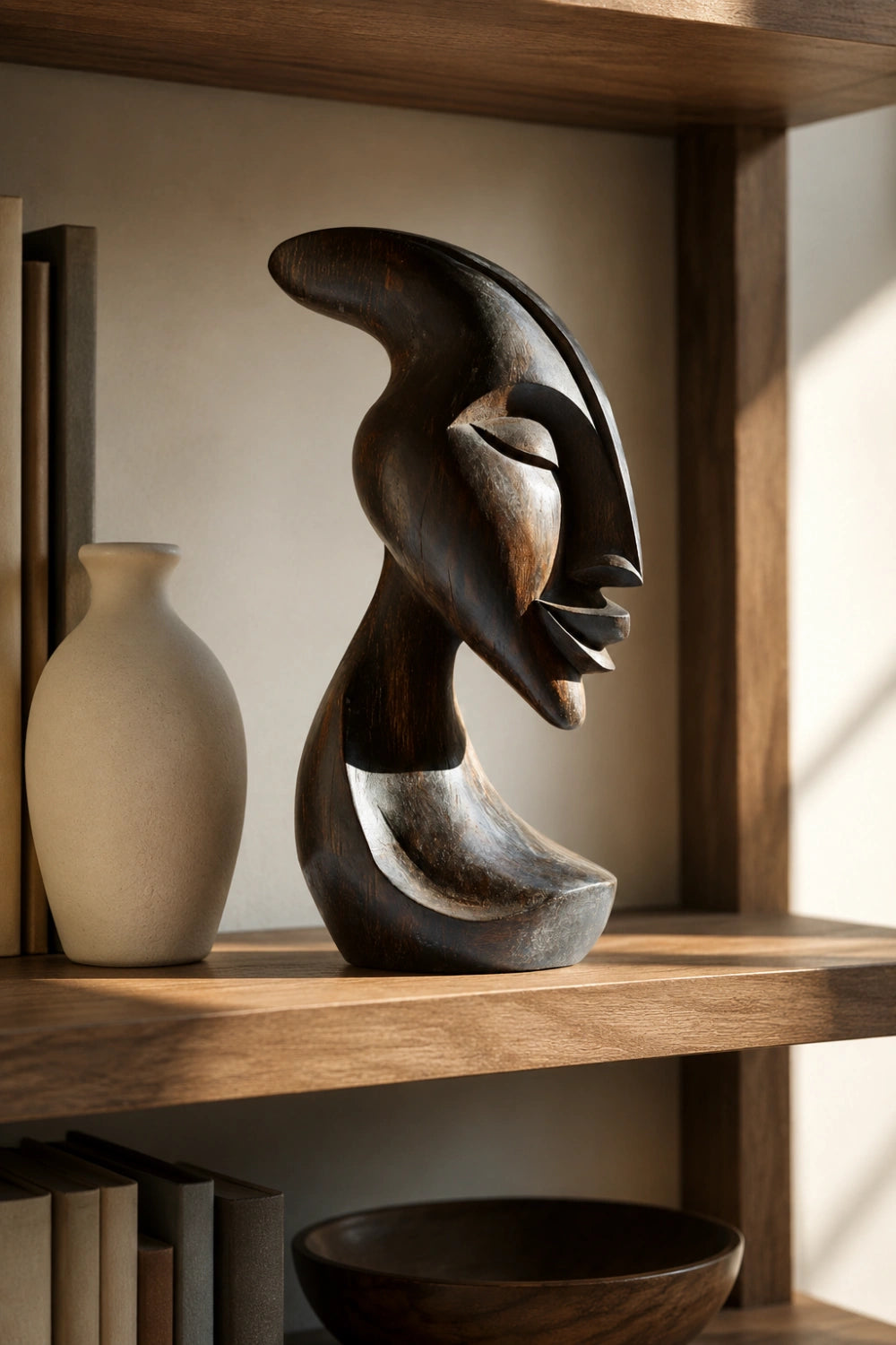 African Inspired Wooden Figure Statue | Mid-Century Modern Tabletop Decor