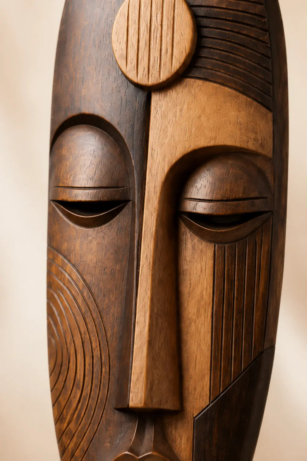 Abstract Wooden Face Sculpture | Tabletop Decor Accent for Living Space