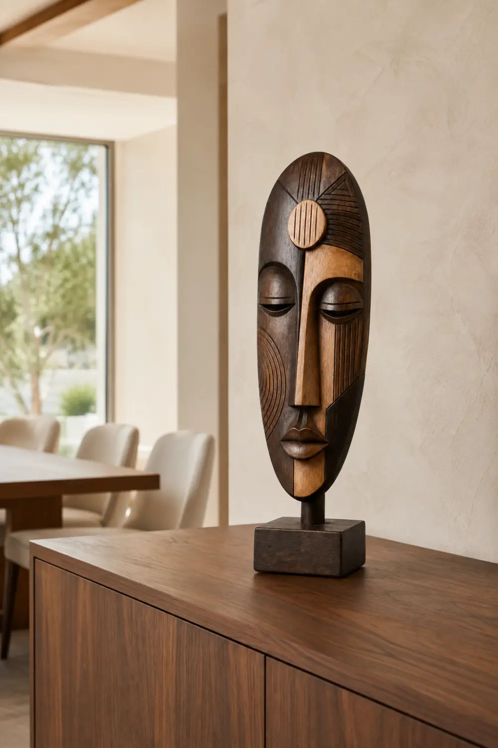 Abstract Wooden Face Sculpture | Tabletop Decor Accent for Living Space