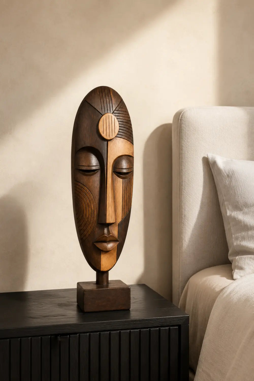 Abstract Wooden Face Sculpture | Tabletop Decor Accent for Living Space