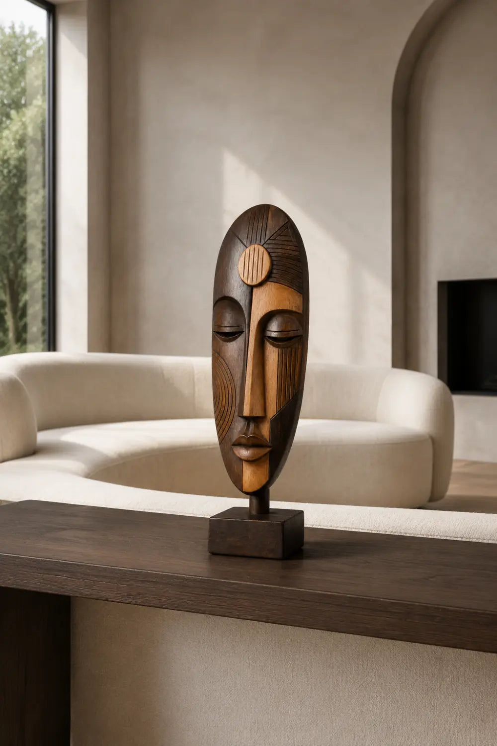 Abstract Wooden Face Sculpture | Tabletop Decor Accent for Living Space