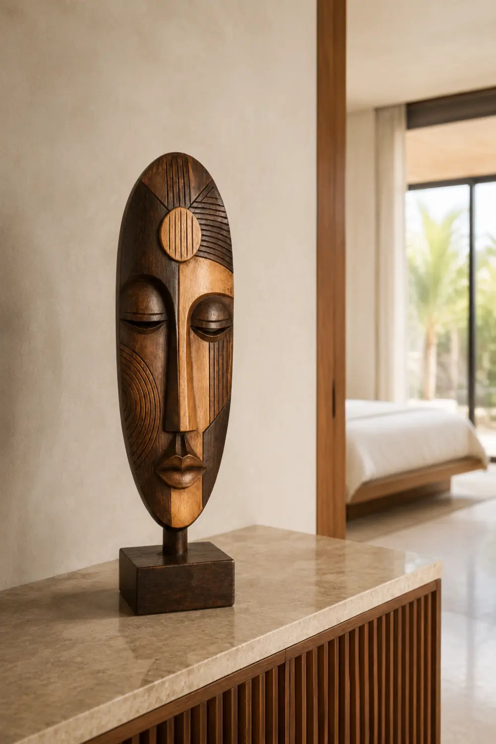 Abstract Wooden Face Sculpture | Tabletop Decor Accent for Living Space