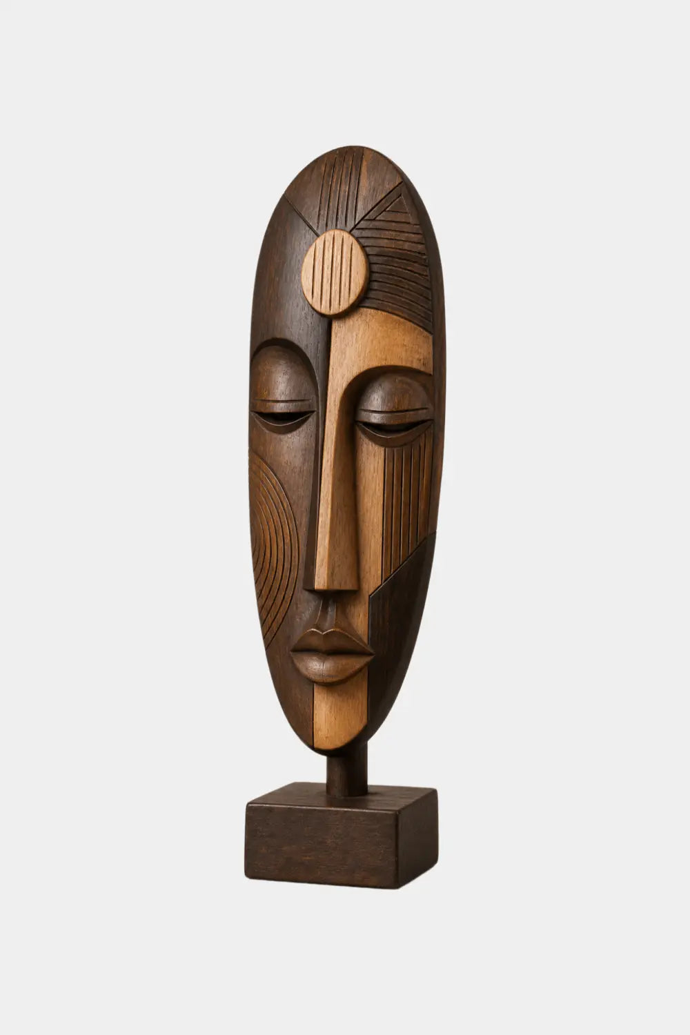 Abstract Wooden Face Sculpture | Tabletop Decor Accent for Living Space