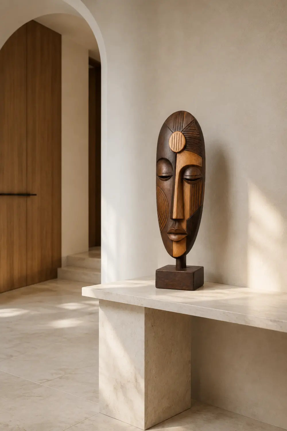 Abstract Wooden Face Sculpture | Tabletop Decor Accent for Living Space
