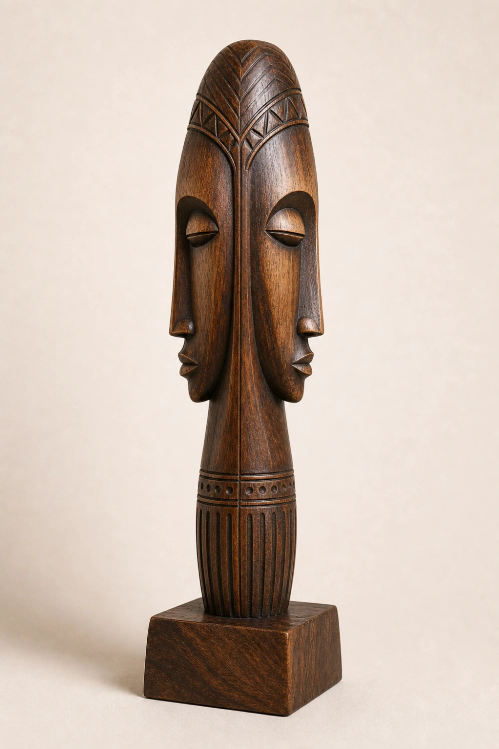 Dual Face Wooden Floor Sculpture | Aesthetic Standing Statue for Living Space