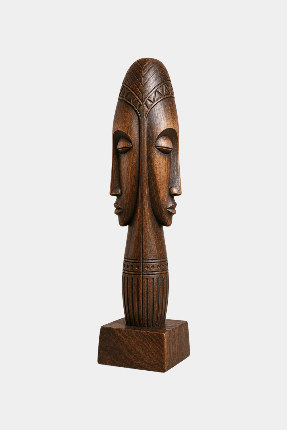 Dual Face Wooden Floor Sculpture | Aesthetic Standing Statue for Living Space