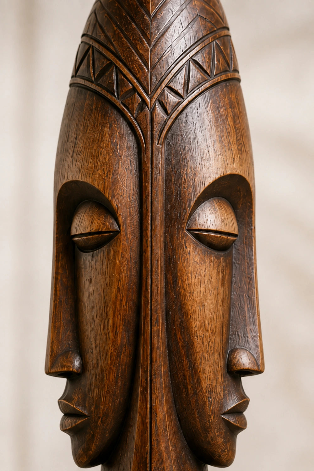 Dual Face Wooden Floor Sculpture | Aesthetic Standing Statue for Living Space