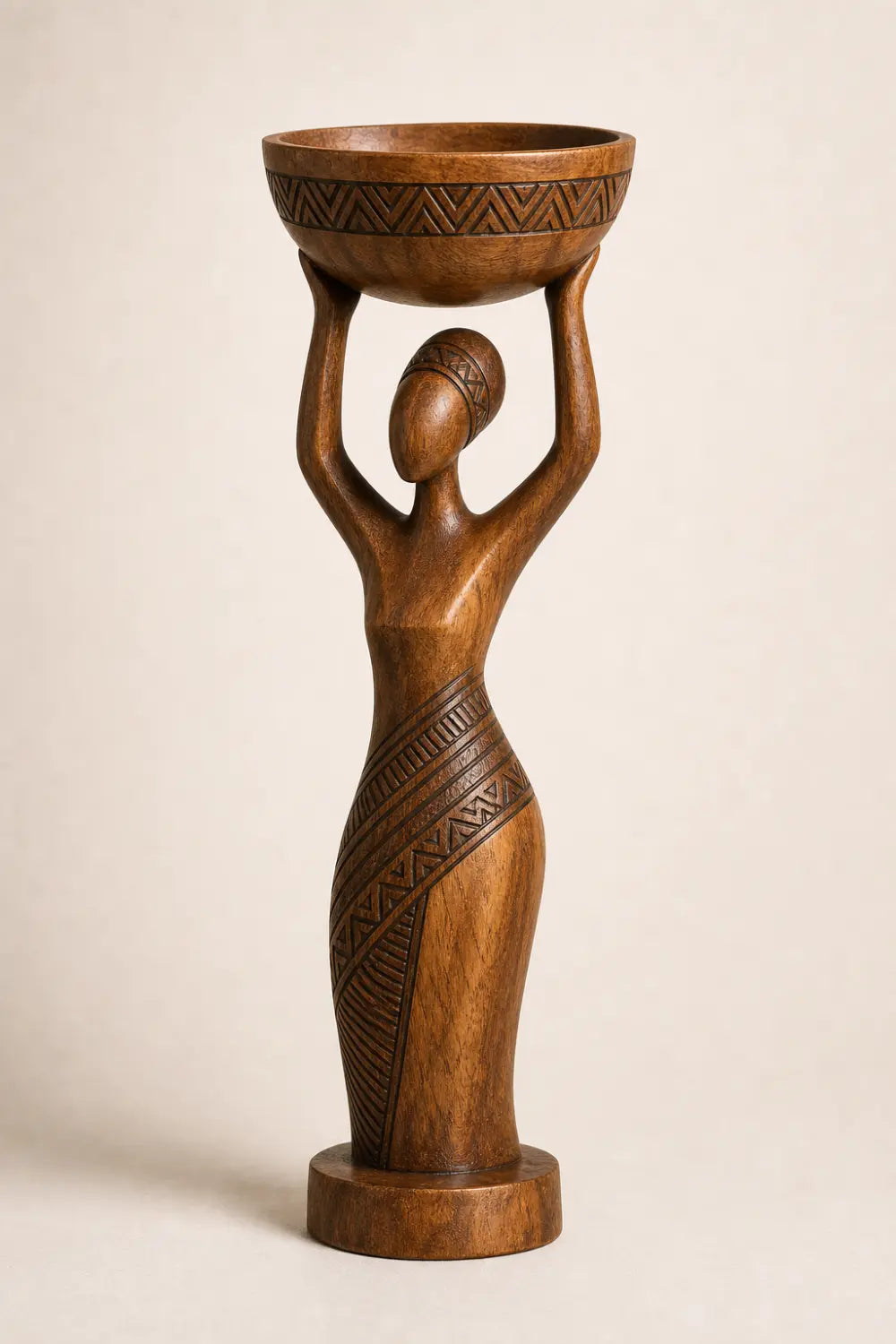Carved Woman Wood Floor Sculpture | Aesthetic Standing Statue for Living Space
