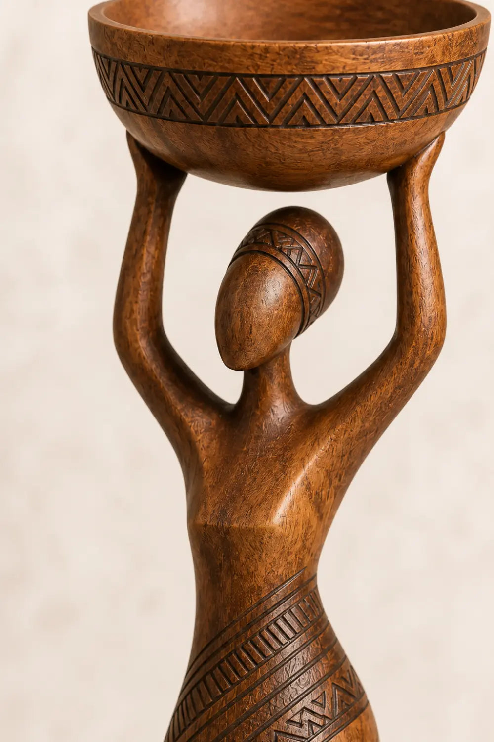 Carved Woman Wood Floor Sculpture | Aesthetic Standing Statue for Living Space