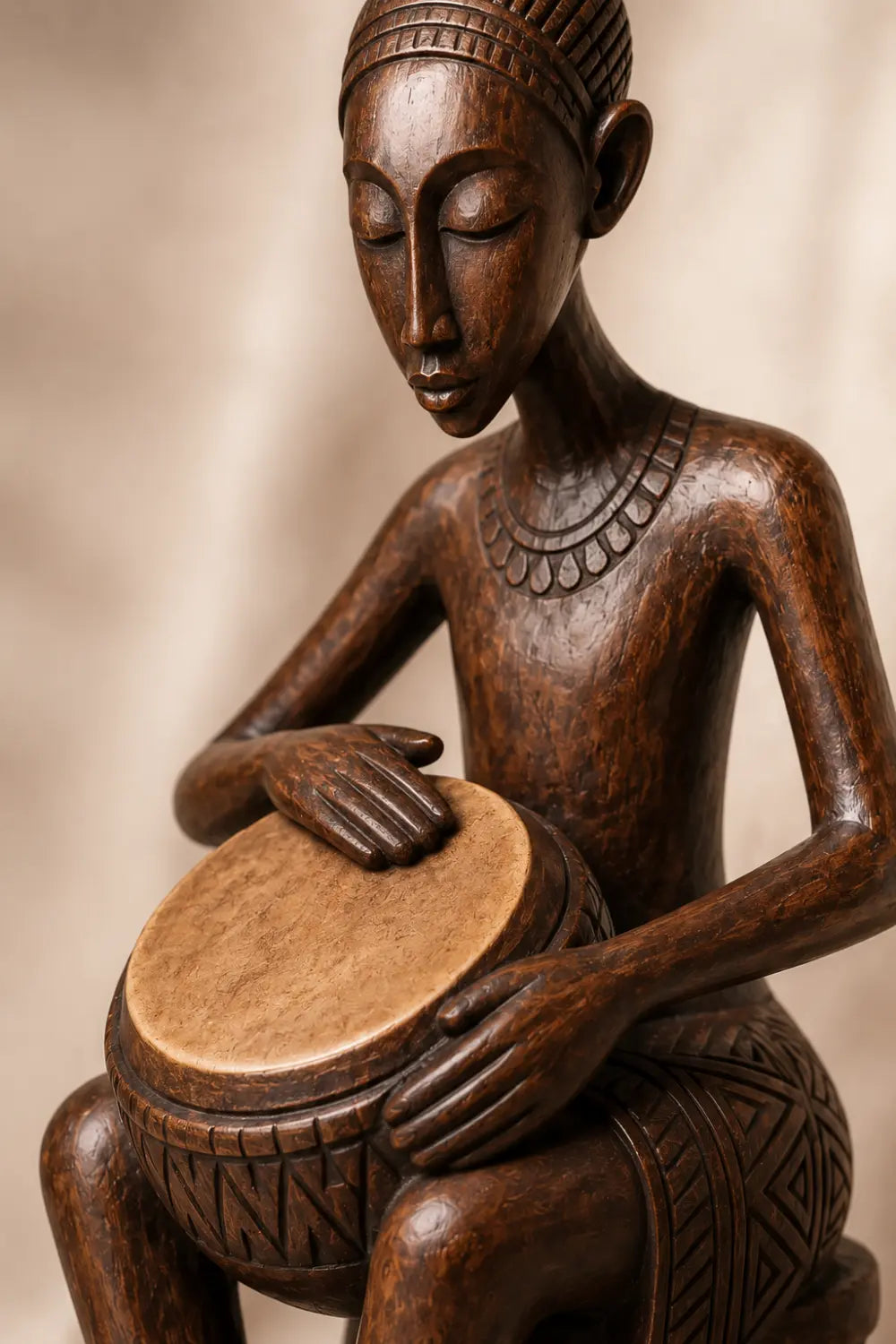 Carved Woman Wood Floor Sculpture | Aesthetic Standing Statue for Living Space