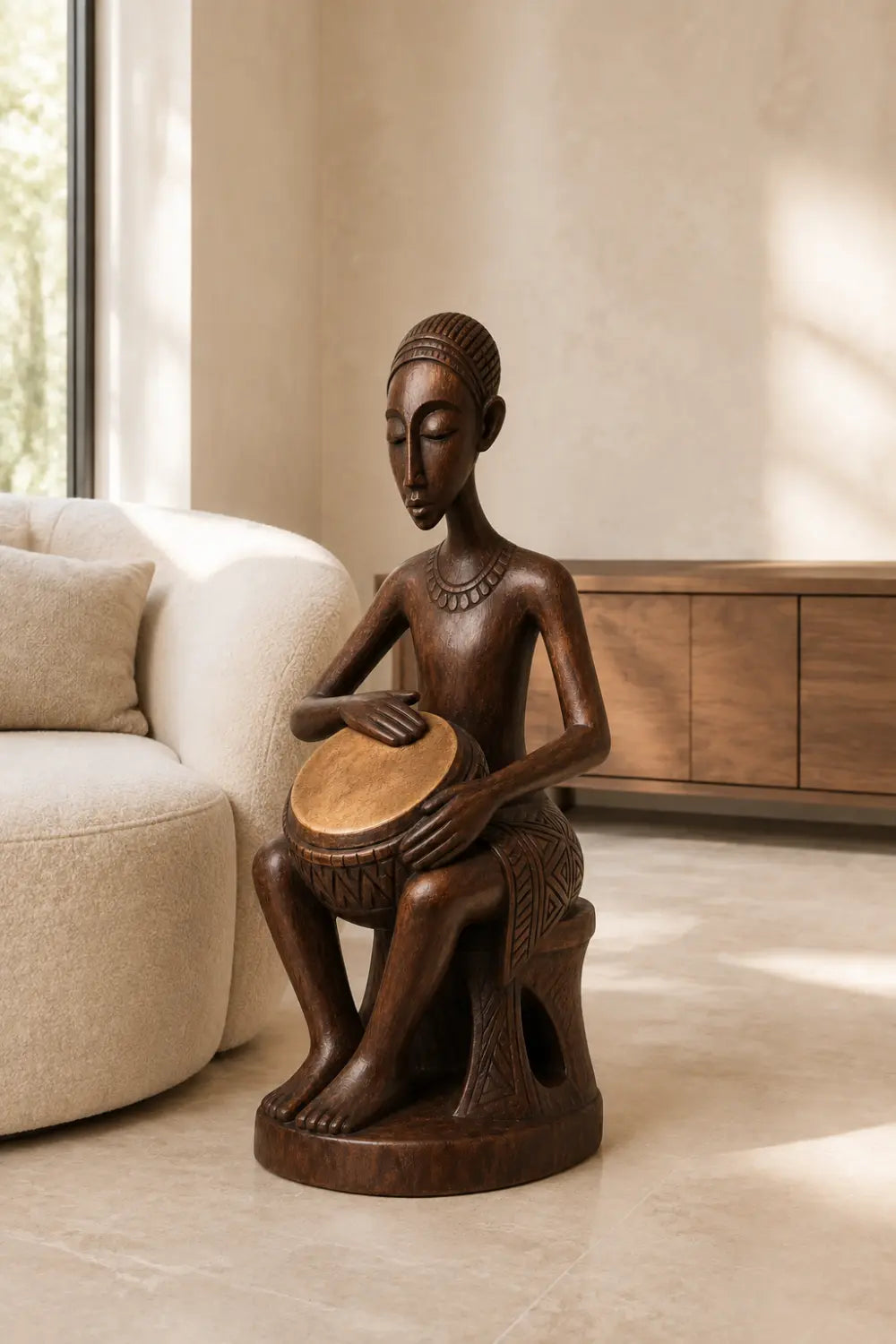 Carved Woman Wood Floor Sculpture | Aesthetic Standing Statue for Living Space