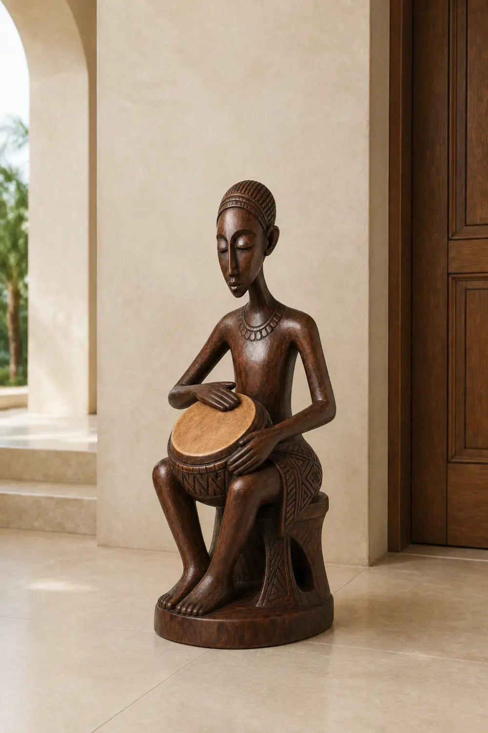 Carved Woman Wood Floor Sculpture | Aesthetic Standing Statue for Living Space