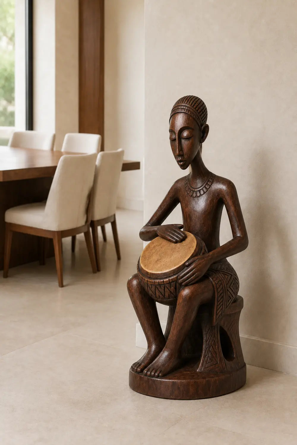 Carved Woman Wood Floor Sculpture | Aesthetic Standing Statue for Living Space