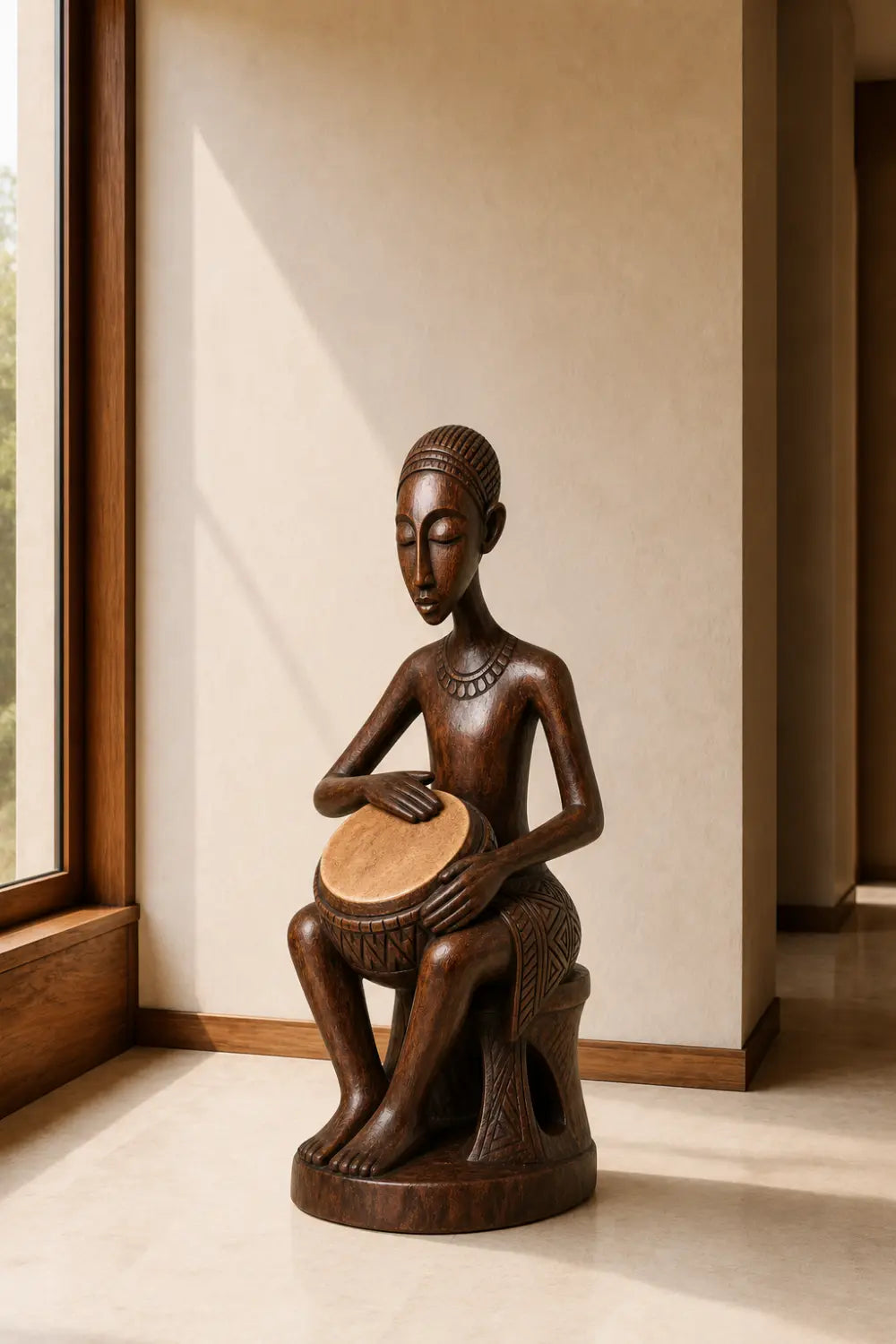 Carved Woman Wood Floor Sculpture | Aesthetic Standing Statue for Living Space