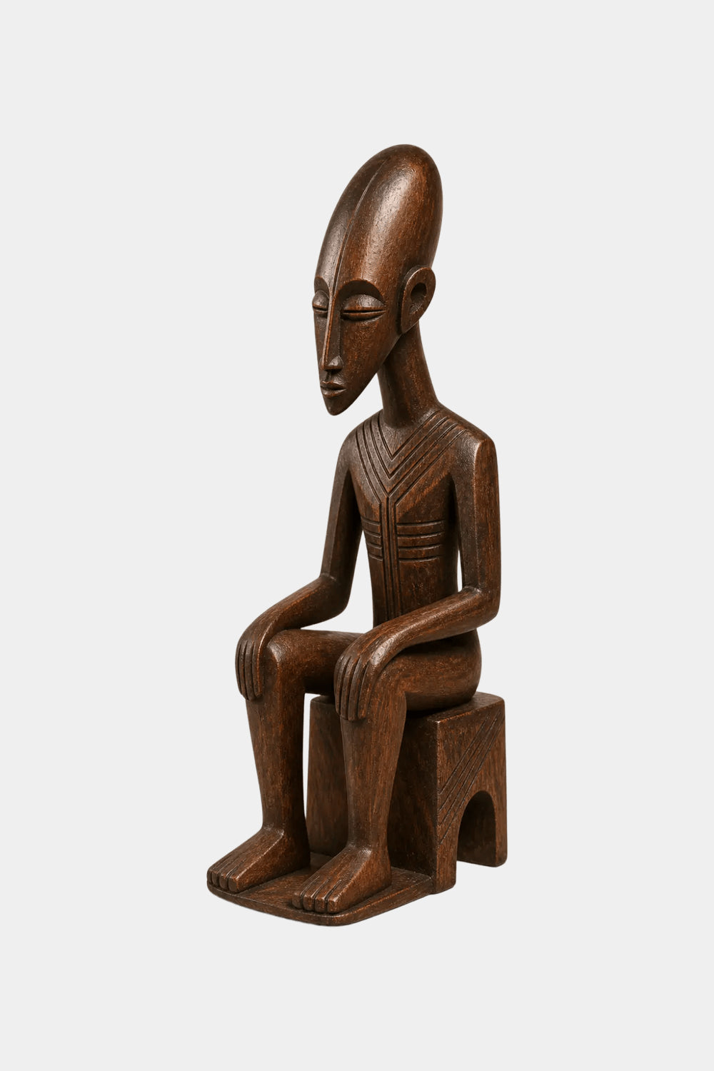 Carved Seated Wood Floor Sculpture | Aesthetic Sitting Statue for Living Space