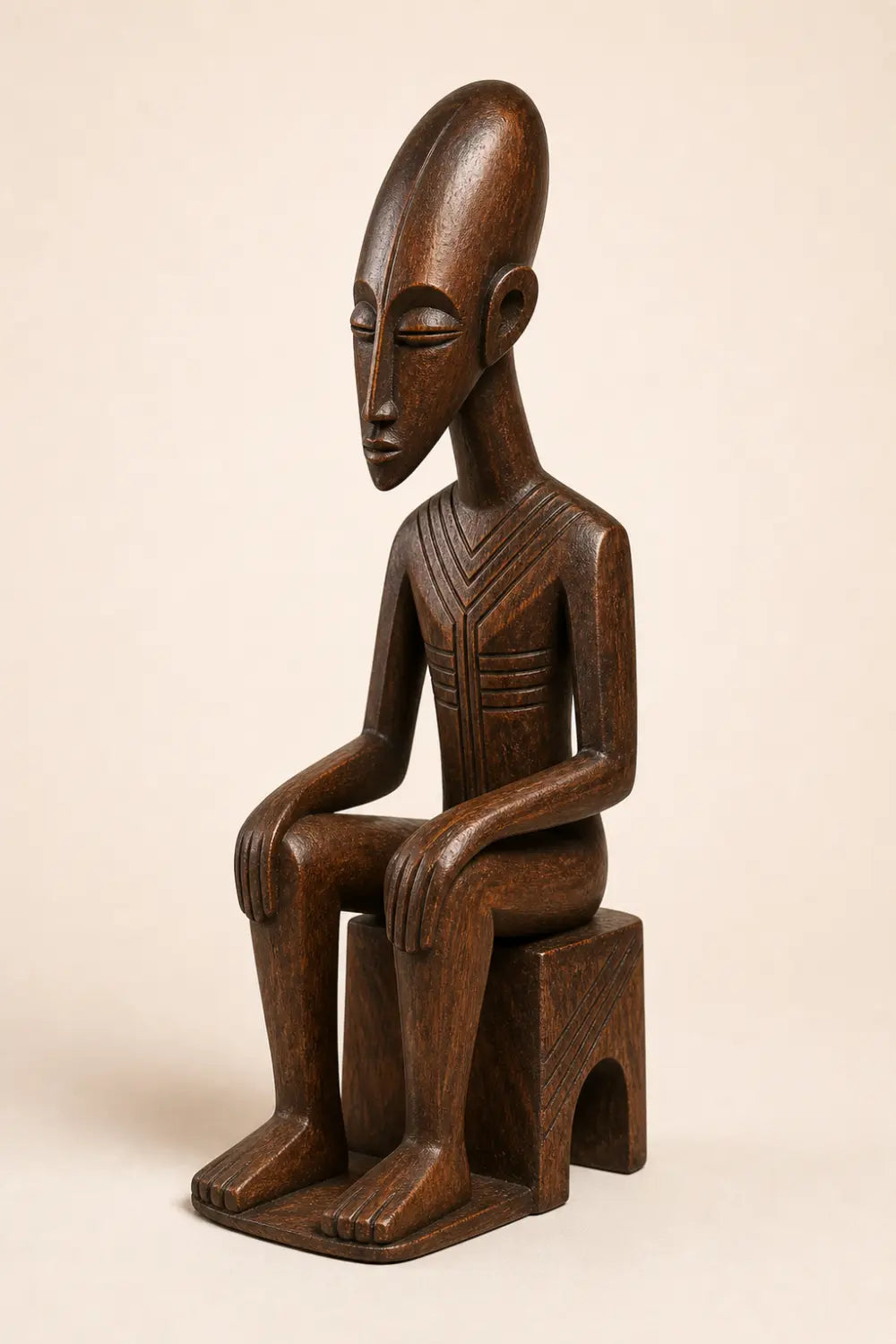 Carved Seated Wood Floor Sculpture | Aesthetic Sitting Statue for Living Space