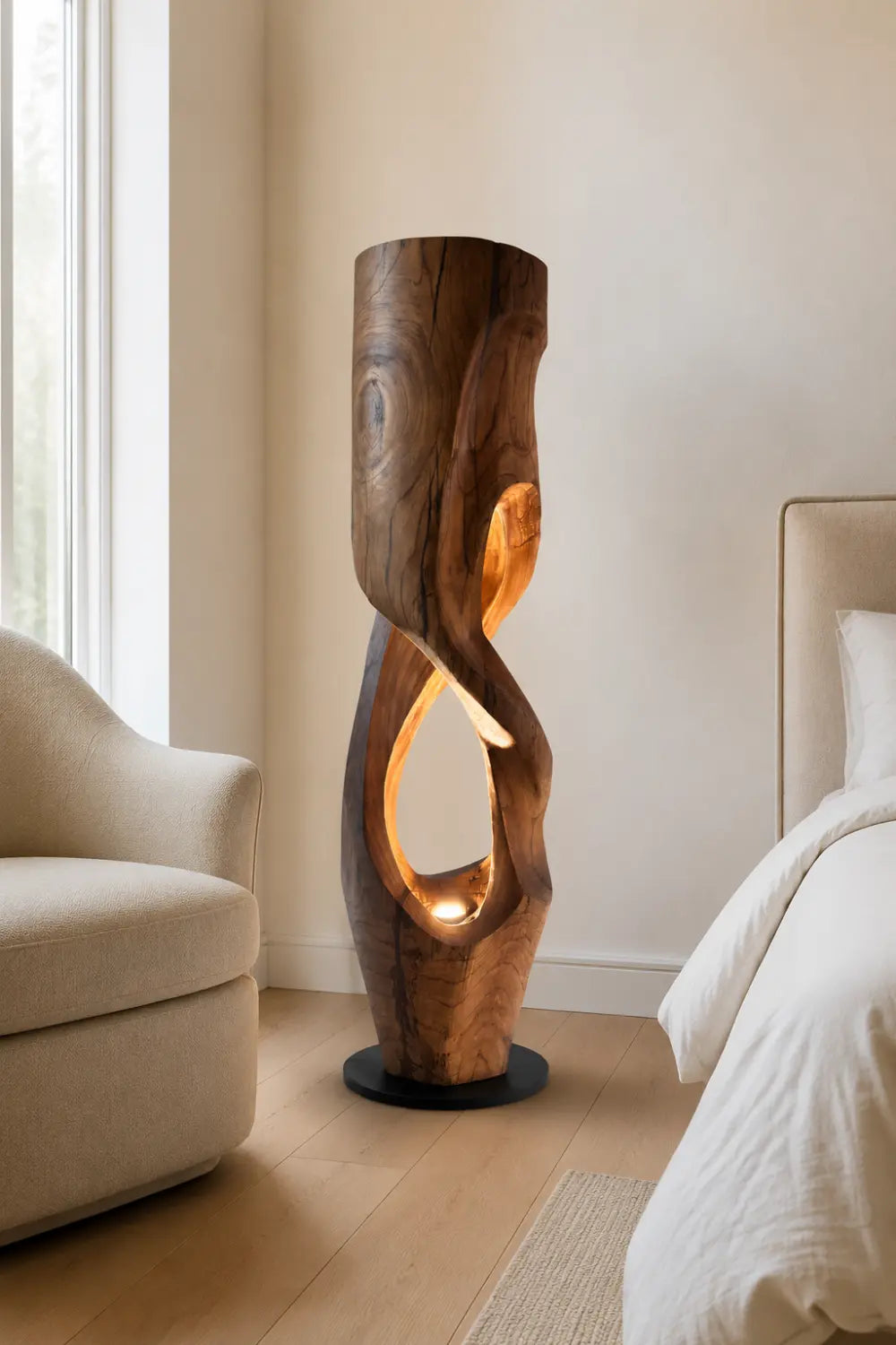 Hollow Tree Trunk Wood Floor Lamp | Aesthetic Standing Light for Room Space