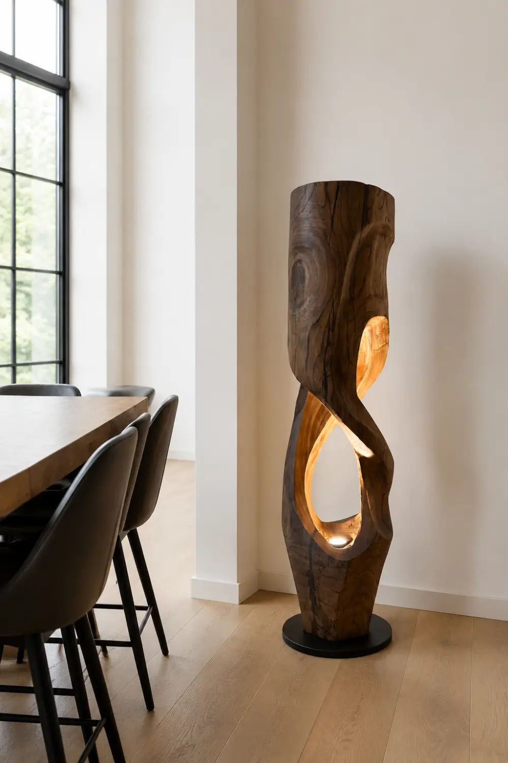 Hollow Tree Trunk Wood Floor Lamp | Aesthetic Standing Light for Room Space