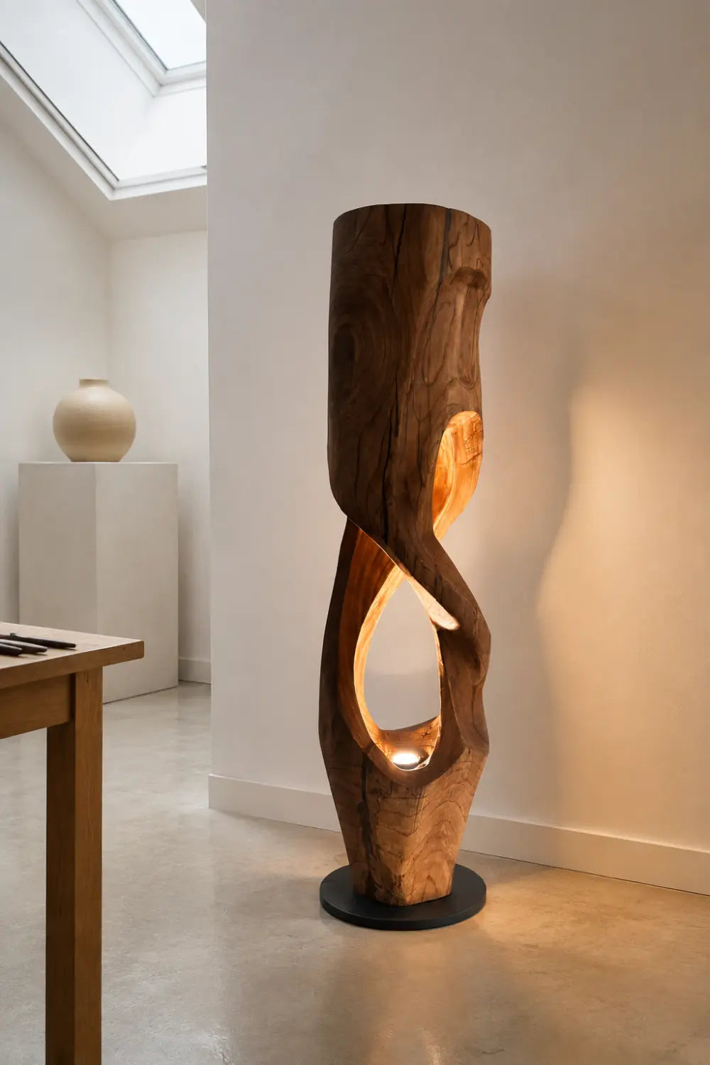 Hollow Tree Trunk Wood Floor Lamp | Aesthetic Standing Light for Room Space