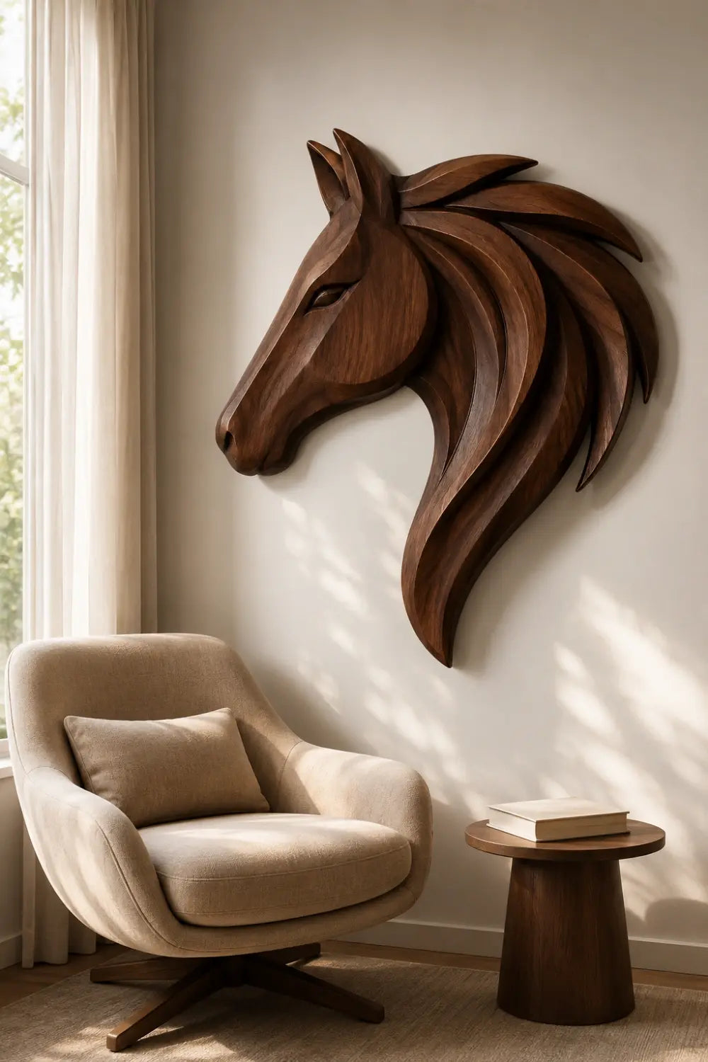 Wooden Horse Head Wall Relief | 3D Carved Equestrian Decor