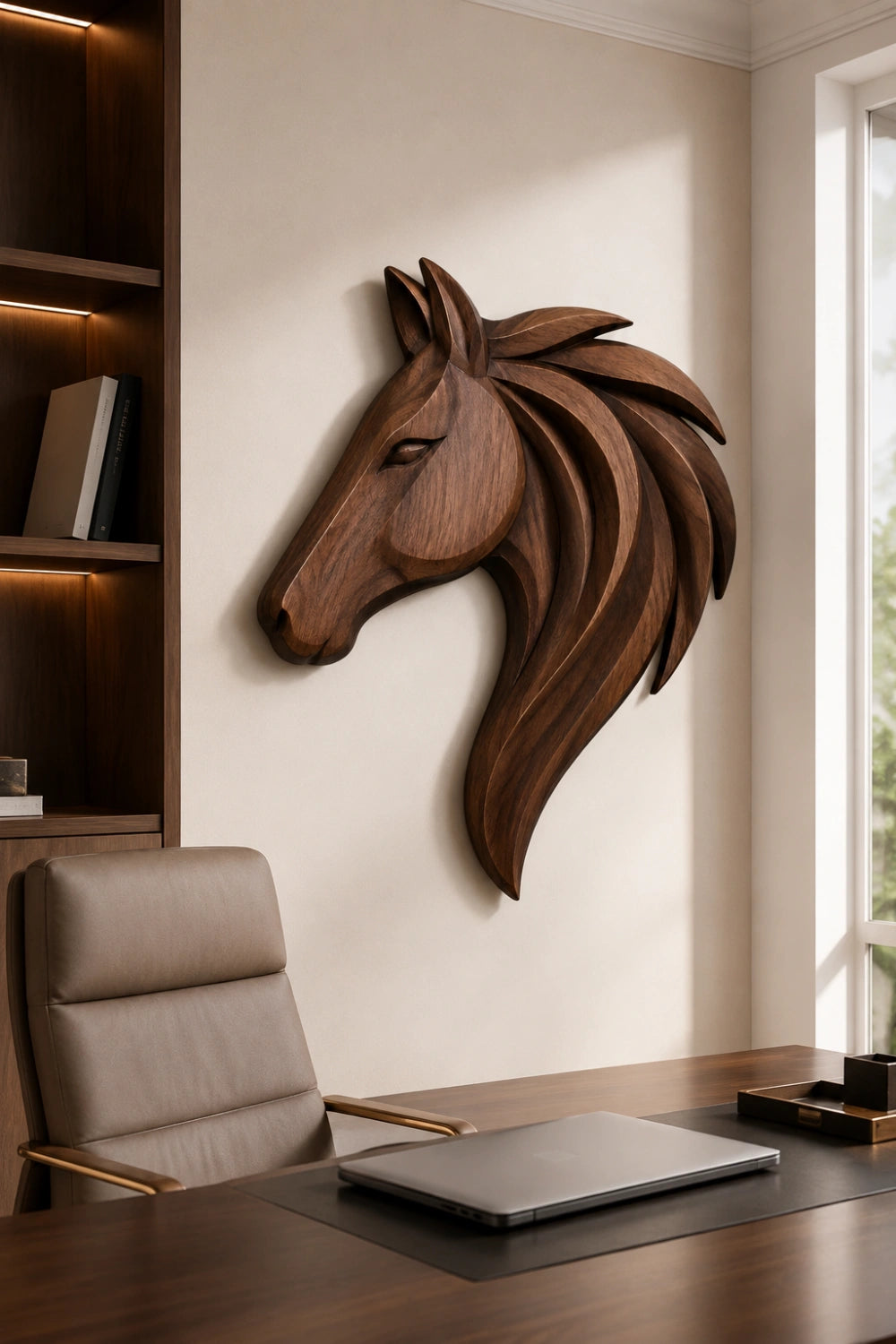 Wooden Horse Head Wall Relief | 3D Carved Equestrian Decor