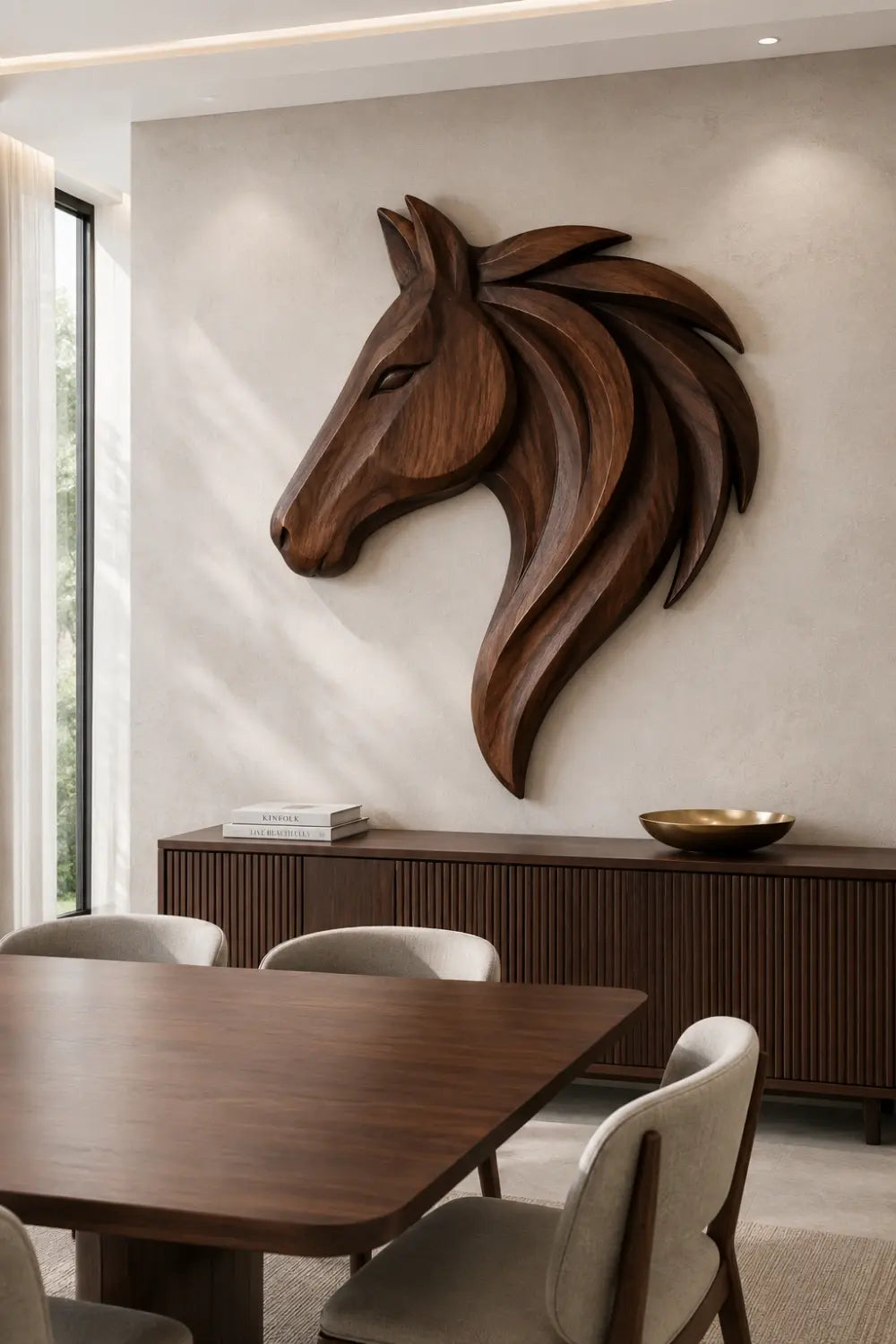 Wooden Horse Head Wall Relief | 3D Carved Equestrian Decor