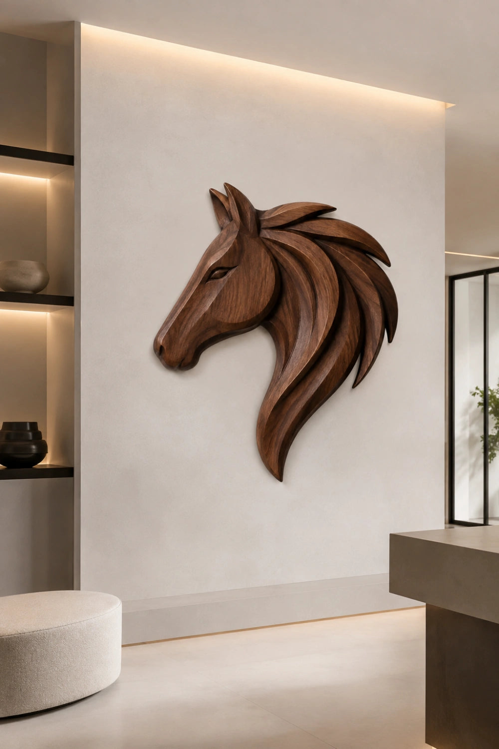 Wooden Horse Head Wall Relief | 3D Carved Equestrian Decor