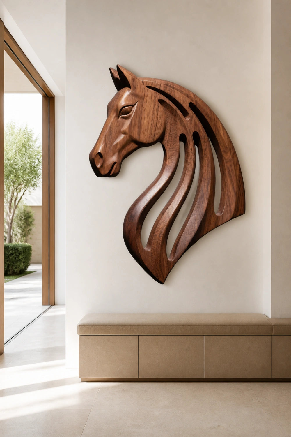 Wooden Horse Head Cutout Wall Art | Carved Animal Relief