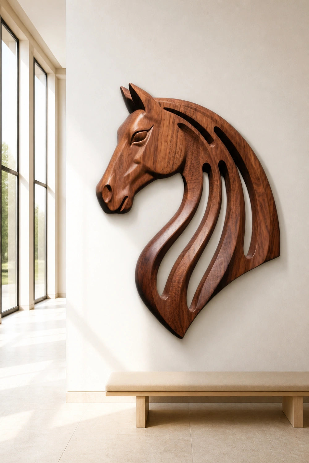 Wooden Horse Head Cutout Wall Art | Carved Animal Relief