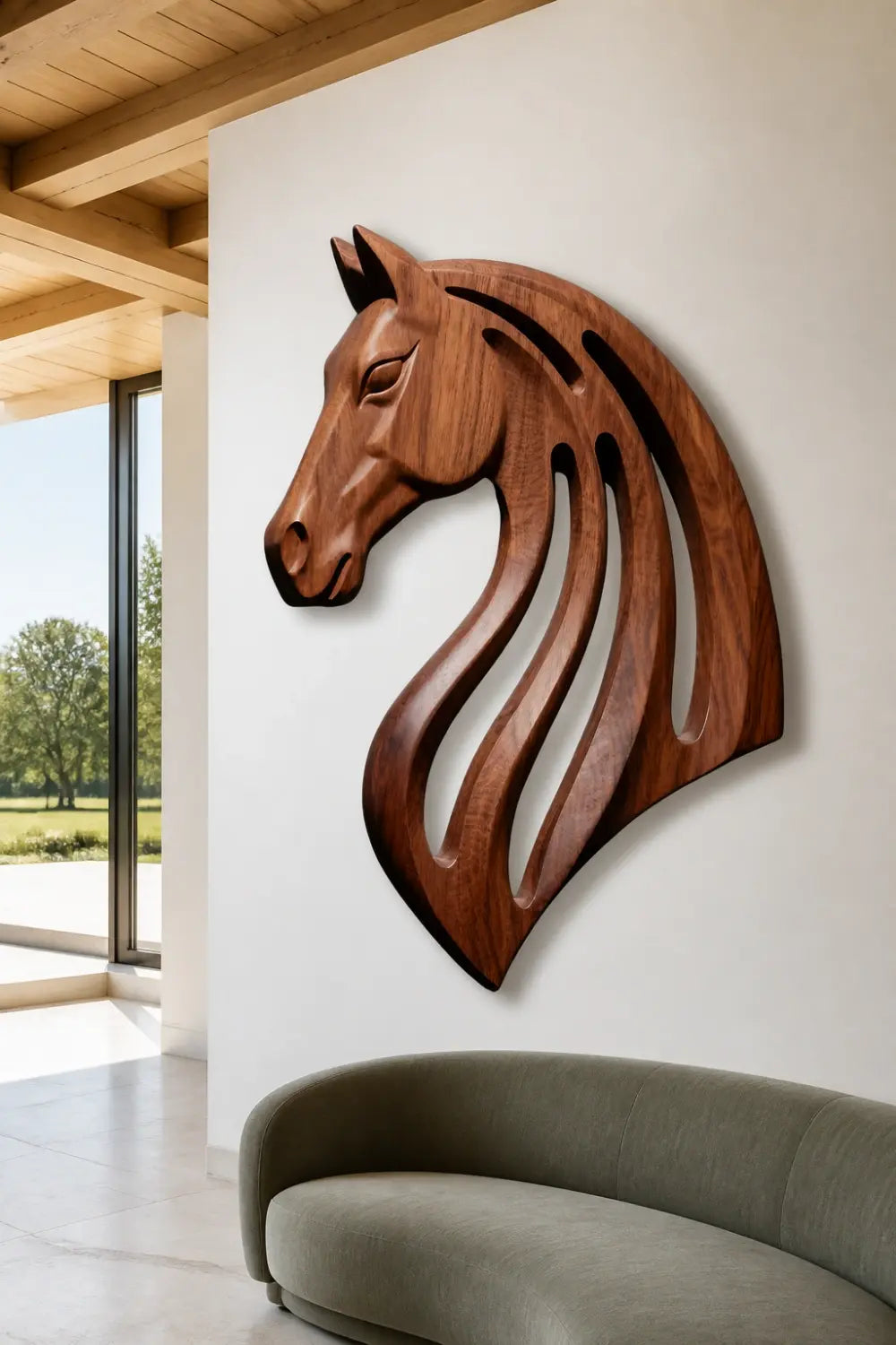 Wooden Horse Head Cutout Wall Art | Carved Animal Relief