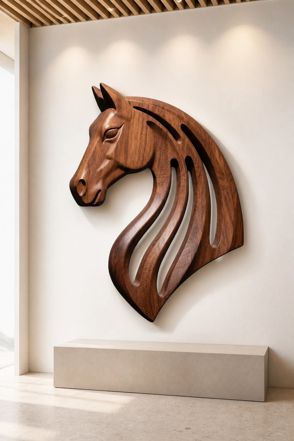 Wooden Horse Head Cutout Wall Art | Carved Animal Relief