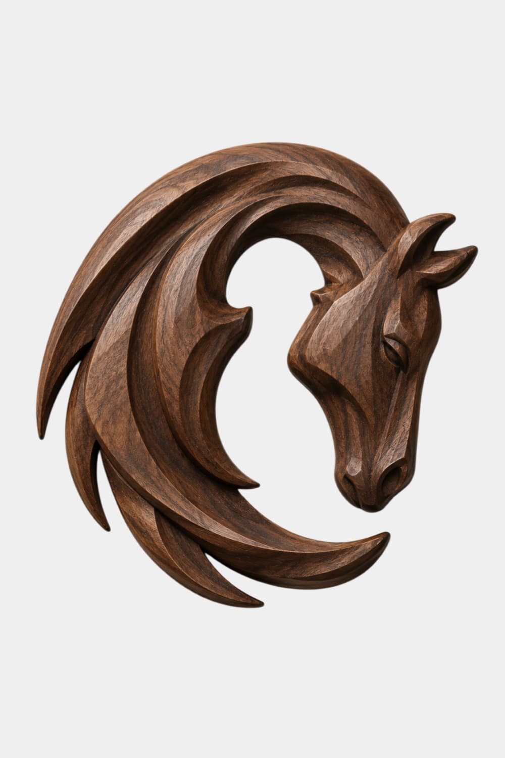 Crescent Wooden Horse Head Wall Relief | Carved Animal Art