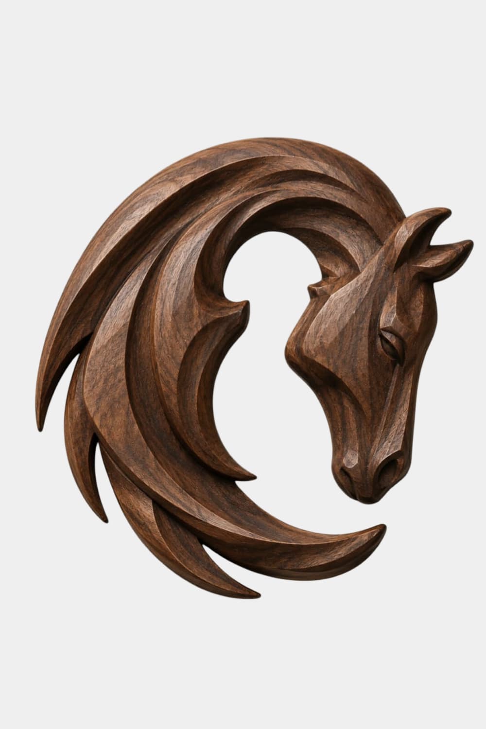 Crescent Wooden Horse Head Wall Relief | Carved Animal Art