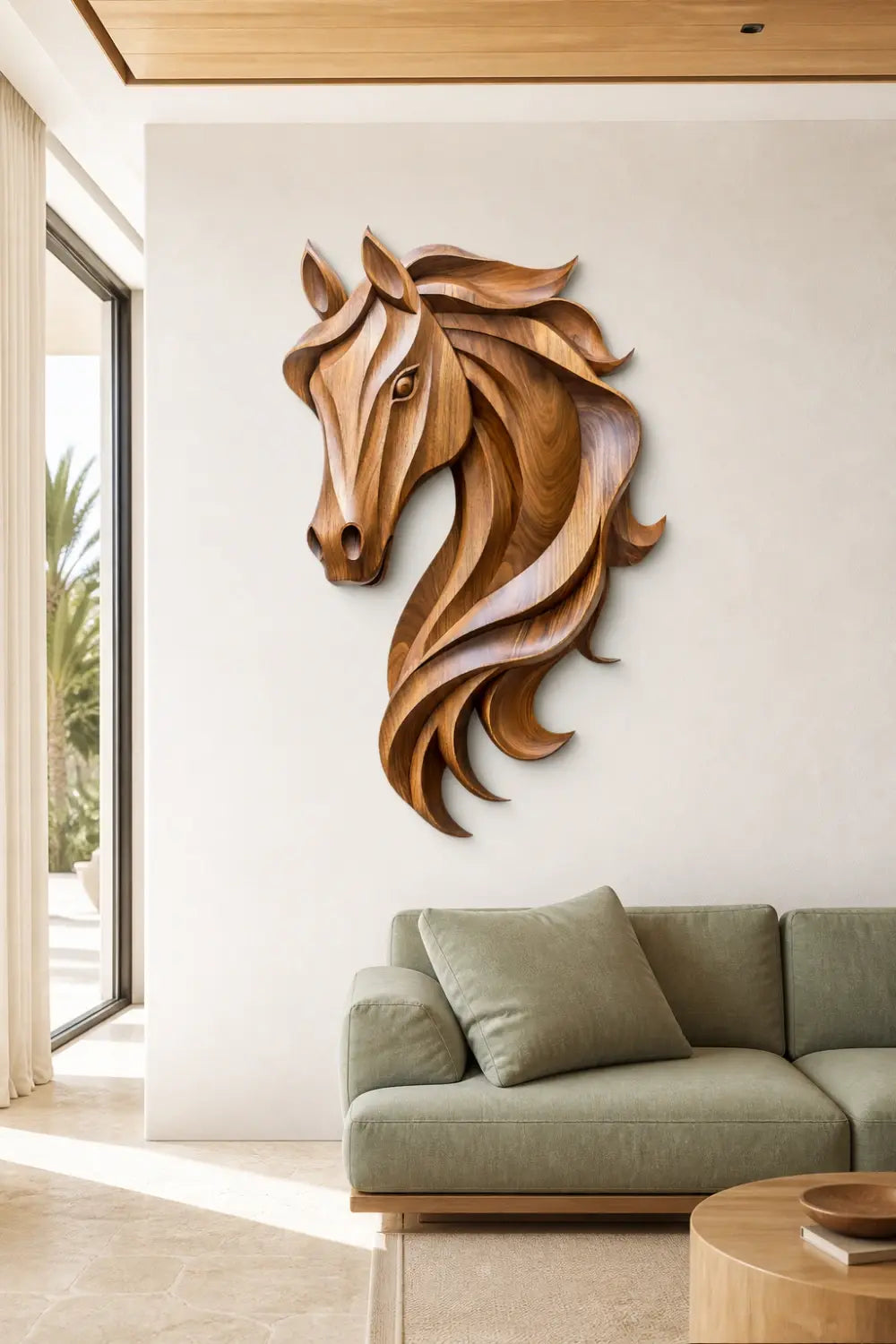 Windswept Wooden Horse Wall Relief | Wild Stallion Lodge Decor