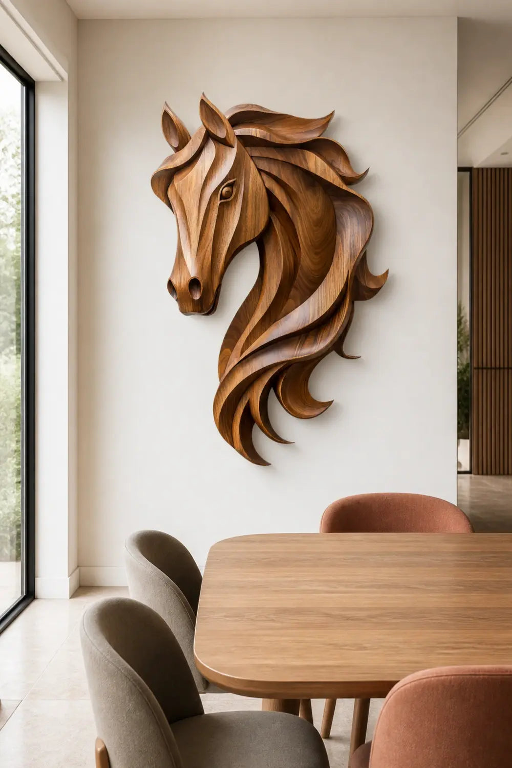 Windswept Wooden Horse Wall Relief | Wild Stallion Lodge Decor