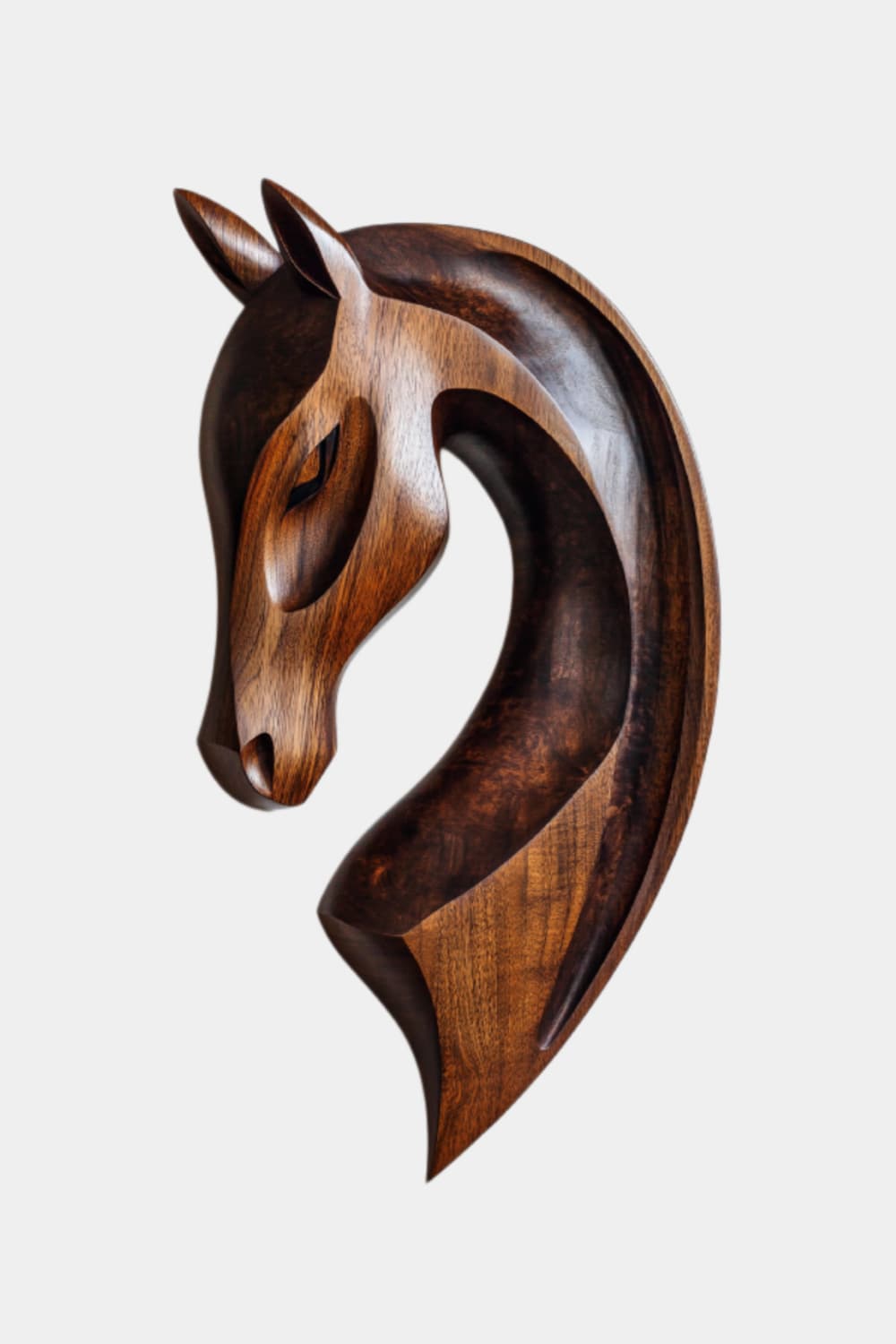 Hand Carved Wooden Horse Head Relief Wall Art Abstract Animal Decor