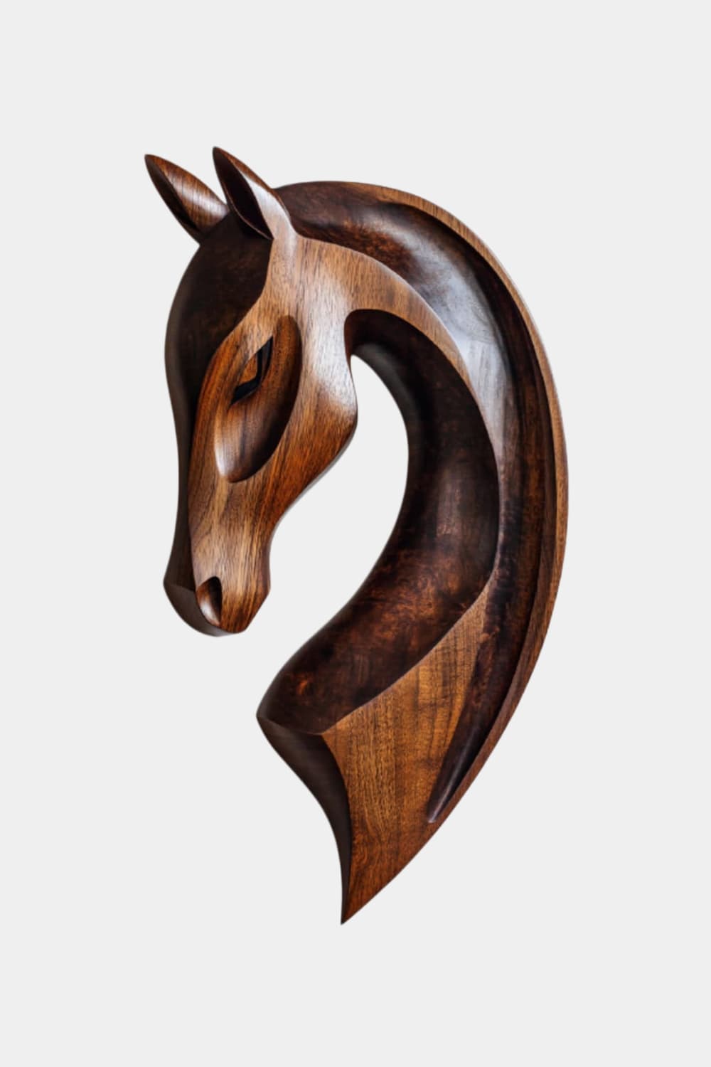 Hand Carved Wooden Horse Head Relief Wall Art Abstract Animal Decor