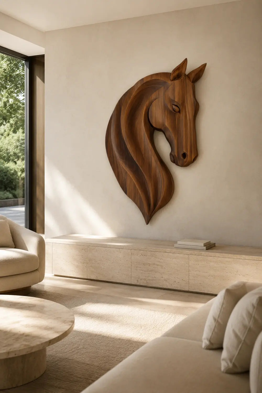Elegant Wooden Horse Wall Plaque | Carved Equestrian Hanging