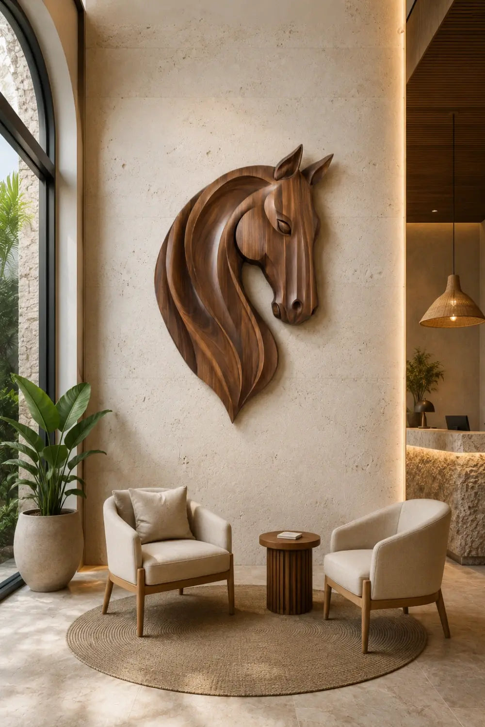 Elegant Wooden Horse Wall Plaque | Carved Equestrian Hanging