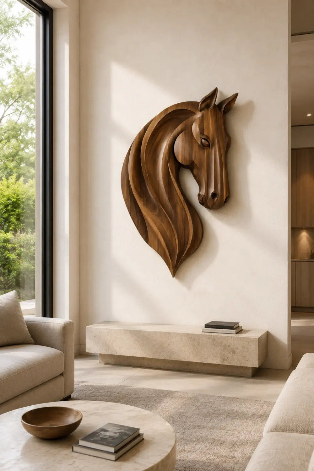Elegant Wooden Horse Wall Plaque | Carved Equestrian Hanging
