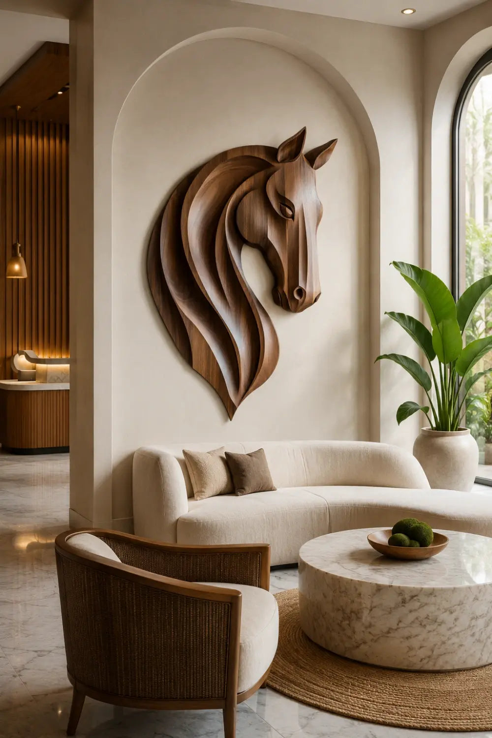 Elegant Wooden Horse Wall Plaque | Carved Equestrian Hanging