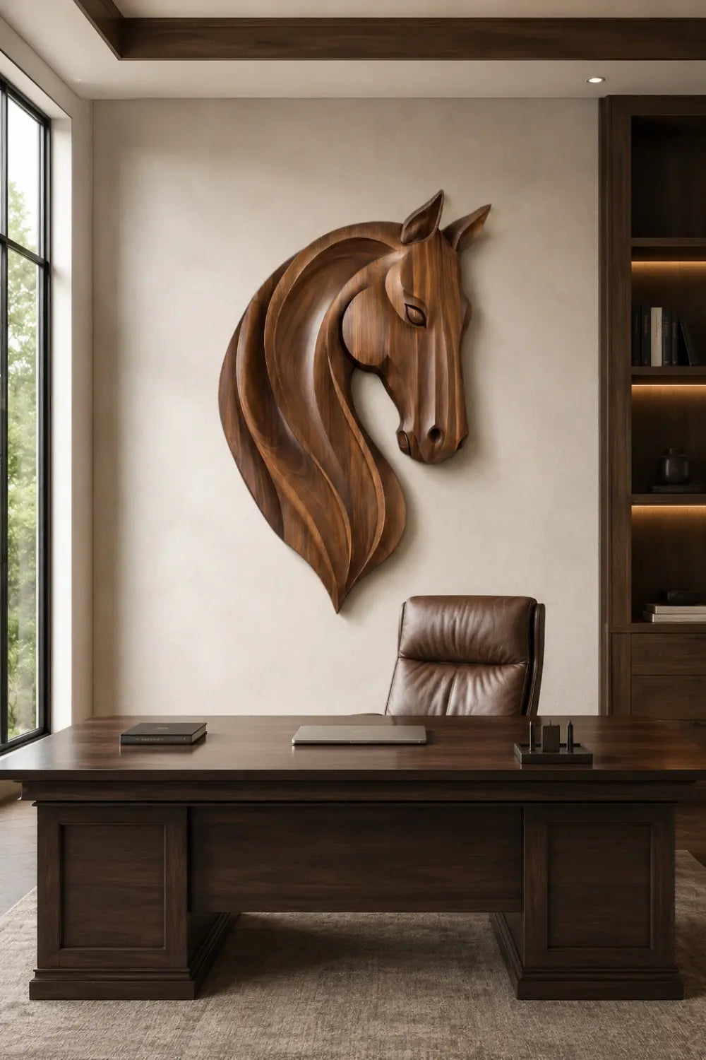 Elegant Wooden Horse Wall Plaque | Carved Equestrian Hanging